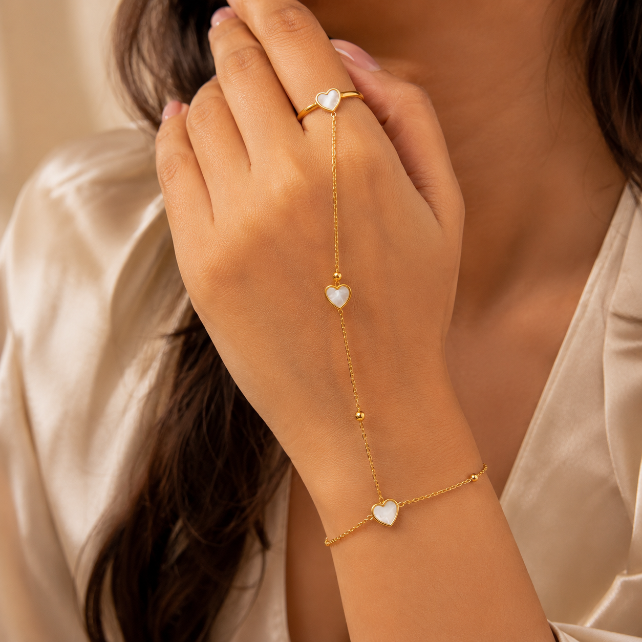 file_000000001c2482118aea1f0435f1c635 TheVeriq Heartlink Hand Chain for Women - Gold Finish Heart Charm Hand Harness Bracelet & Ring Jewellery - Image 1