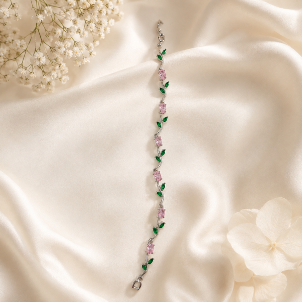 TheVeriq Rose Vine Bracelet | Pink & Green Floral Bracelet for Women