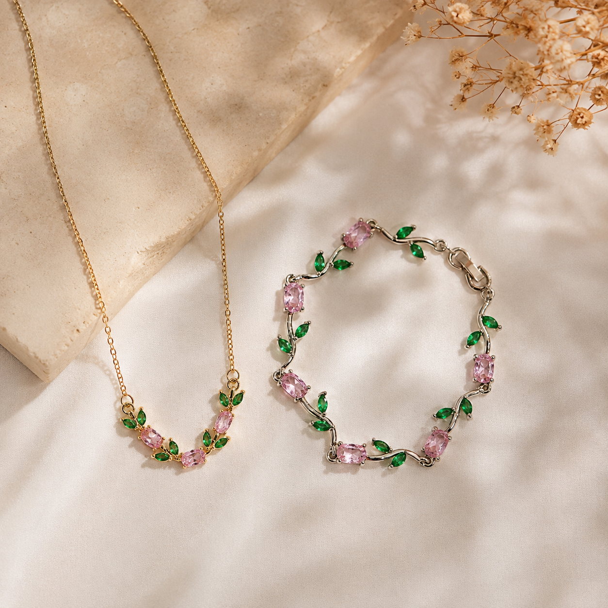 file_00000000f03881fba2f87ff60391499f TheVeriq Rosalie Floral Necklace & Rose Vine Bracelet Combo - Image 1